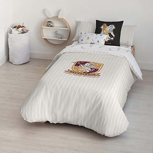 BELUM | Bettbezug Harry Potter, Bettbezug mit Knöpfen 100% Baumwolle, Modell Gryffindor Sweet Beig für 120 cm Bett (200 x 200 cm) von BL BELUM
