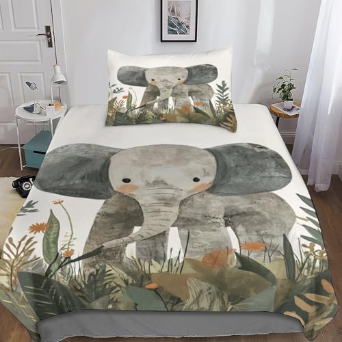 BLISSCOZY Elefant 3D Bettwäsche Muster Mikrofaser Bettbezug Mit Reißverschluss Und Kissenbezug Single（135x200cm） von BLISSCOZY