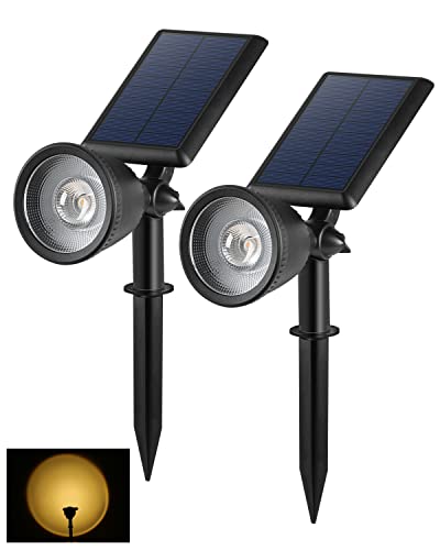 BLOOMWIN 2 Stk. Solar Gartenstrahler Warmweiß Projektorlampe, Solarstrahler mit Erdspieß für Außen Garten Wasserdichte IP65 Gartenbeleuchtung Dimmbare Pflanzenstrahler Gartendeko Rasen Balkon Hof von BLOOMWIN