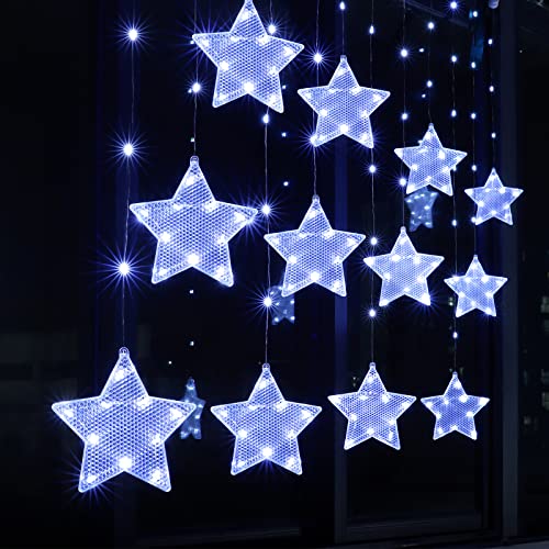 BLOOMWIN Sterne Lichtervorhang Kaltweiß 3m, USB Weihnachtesbeleuchtung Fenster Stimmungslichter Fensterbeleuchtung Innen für Schlafzimmer Sterne Lichterkette Weihnachten Geburtstag Hochzeit Deko LED von BLOOMWIN