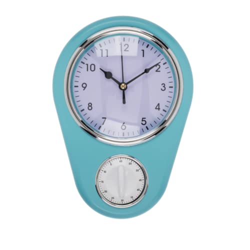 BLUECHOLON Wanduhr Küche - Vintage Stil Hängende Uhr Uhr Timer Küche Timer 22,5 cm (Blau) von BLUECHOLON