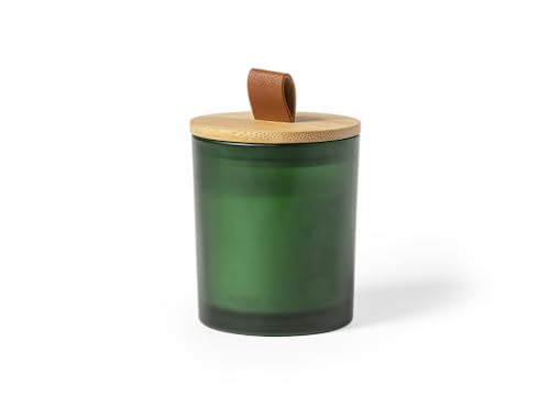 Originelle Duftkerze mit verschiedenen Düften aus Glas, mit Bambusdeckel und Griff aus PU-Kunstleder, in einer Box mit Öko-Design. (Grün - Jasmin) von BLUECHOLON