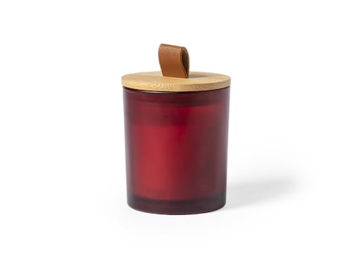 Originelle Duftkerze mit verschiedenen Düften aus Glas, mit Bambusdeckel und Griff aus PU-Leder, in einer Box mit Öko-Design (Rot - Zimt) von BLUECHOLON