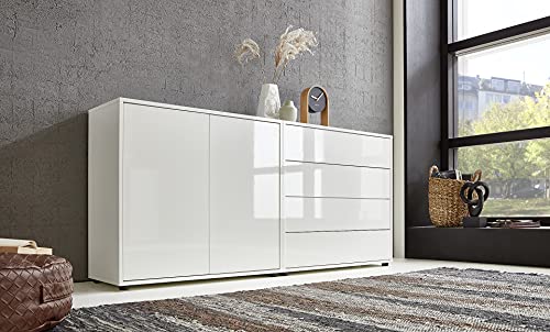 BMG Möbel Sideboard »Mailand Set 3« (Kommode Anrichte Aktenschrank), mit weiß lackierten Hochglanzfronten und hochwertigen Push-to-Open Beschlägen von BMG Möbel