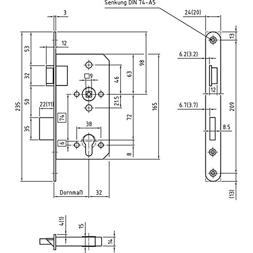 BMH 1013.000546 Fluchttürschloss Türschloss rechts DM65 Stulp 24mm für 1 Türflügel EN179 Edelstahl rostfrei 1013, Silber von BMH