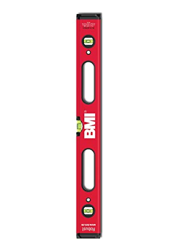 BMI Alu-Wasserwaage Robust rot (Länge 60 cm, Messgenauigkeit 0,5 mm/m, breites/hohes Profil, Gummi-Endkappen, ultraschallverschweißte Libellen, mit Durchgriff) 638060PSD von BMI