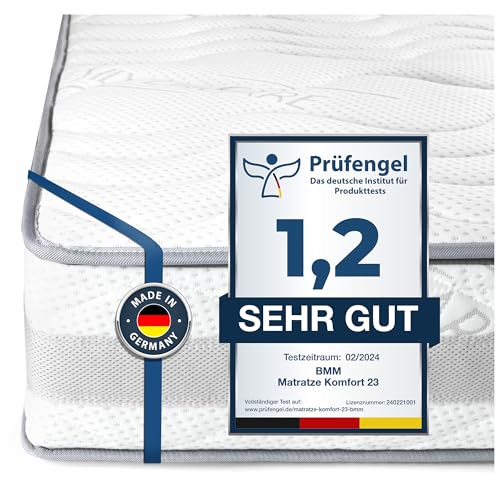 BMM Matratze 160x190cm Komfort 23 H2 medium/Kaltschaummatratze Öko-Tex Zertifiziert/orthopädische 7 Zonen Matratze Höhe 23cm / Matratzen produziert in Deutschland von BMM