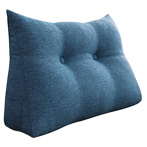 BNCKTRD Keilförmiger Kopfkissen Schlafzimmer Lesekissen Rückenstütze beim Sitzen im Bett Ergonomisches Lumbarkissen Körperpositionierung Bettkissen Leinen Bezug 80cm Blau von BNCKTRD