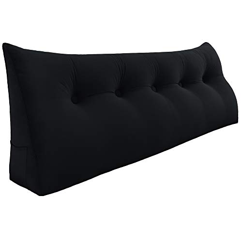 BNCKTRD Keilförmiger Kopfkissen Schlafzimmer Lesekissen Rückenstütze beim Sitzen im Bett Ergonomisches Lumbarkissen Körperpositionierung Bettkissen Samt Bezug 160CM Schwarz von BNCKTRD