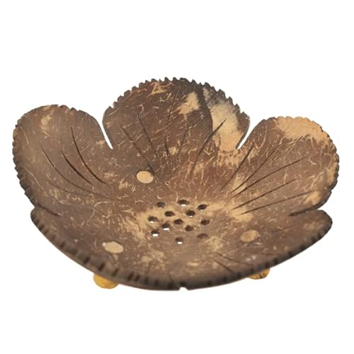 BODHI® Saifenschale aus Kokosnuss, mit Blume Art aus Holz, Handgemacht in Thailand von BODHI