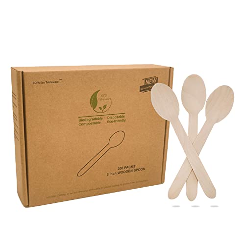 200 Stück Einweg Löffel aus Holz, 100% Biologisch Abbaubares Esslöffel 16 cm Länge Einwegbesteck für Kuchen Dessert Geburtstage BBQ Picknick Party - Alternative zu Plastik von BOFA Eco Tableware