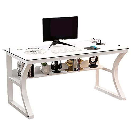 BOKNI Computertisch, Arbeitstisch für das Heimbüro, moderner, einfacher Stil, Laptop-Schreibtisch, Arbeitstisch, Lesetisch mit Ablagefächern (39 Zoll, weiß) von BOKNI