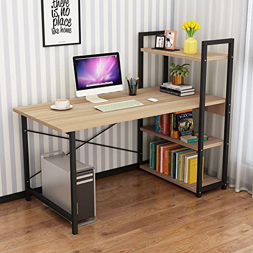BOKNI Computertisch mit Ablagefächern, 47-Zoll-Home-Office-Schreibtische mit umkehrbarem Bücherregal, moderner Schreib- und Lernarbeitsplatz, Natur von BOKNI