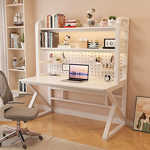 BOKNI Computertisch mit Regalen und Stecktafel, 99 cm, Home-Office-Schreibtisch, moderner Studentenschreibtisch/Arbeitsplatz, einfach zu montieren, weiß von BOKNI