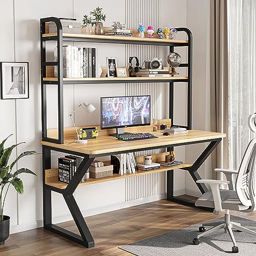 BOKNI Computertisch mit Schrank und Bücherregal, PC-Studientisch Home-Office-Schreibtisch Arbeitstisch für Erwachsene/Studenten (47 Zoll, Walnuss + schwarzer Rahmen) von BOKNI