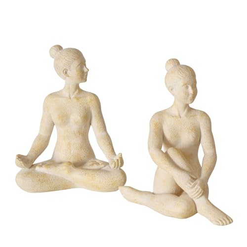 2 x Dekofigur Yoga Frau Kunstharz Höhe 20 cm beige, Buddha, Esoterik von BOLTZE