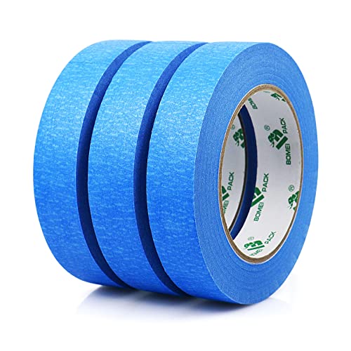 BOMEI PACK 3 Rollen blaues Malerband 24mmx50m Premium Krepppapier Abdeckband für Malerei, Handwerk und DIY - Professionelles Malerband, UV-beständig, rückstandsfrei und leicht zu entfernen von BOMEI PACK