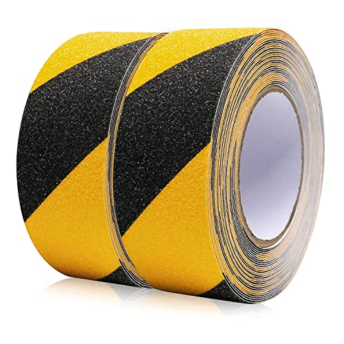 BOMEI PACK Antirutsch Streifen,2 Rollen von 50mmx10m, schwarz-gelb, rutschhemmendes klebeband grip tape für für rutschfeste Treppenstufen im Innen- und Außenbereich von BOMEI PACK
