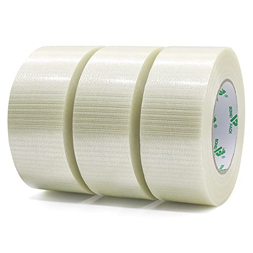 BOMEI PACK Filamentklebeband Bidirektional, Verstärkt Filamentband 50 mm x 50 m für Hochleistungsverpackungen, 3 Rollen von BOMEI PACK