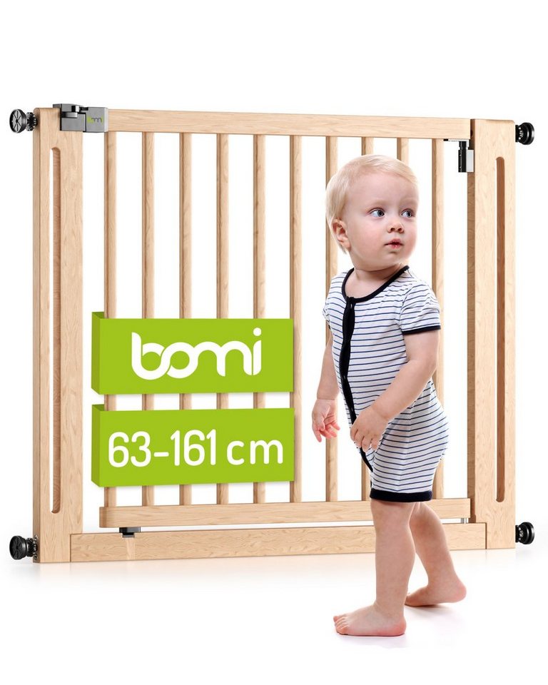 BOMI Türschutzgitter Kinderschutzgitter Miko 63-161 cm, Babygitter Ohne Bohren - 90 Grad Feststellfunktion der Tür von BOMI