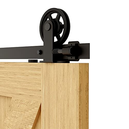 Schiebetürbeschlag 274cm Schiebetüren Schiebetürsystem Komplettset Laufschiene Rollen Set Schwarz für 1 Holztür 137cm Breit, Mittlere Rolle in T-Form von BONIKLUBA