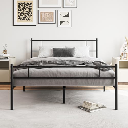 BORPHOM Metallbett Bettgestell aus Metall,Modern Jugendbett mit Lattenrost,Doppelbett Gästebett für Gästezimmer Schlafzimmer Bettrahmen 140 x 200 cm, Schwarz von BORPHOM