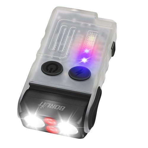 BORUIT V20 LED Taschenlampe 180° Drehbar 110 dB-Summer Mini Aufladbar Taschenlampen Extrem Hell 1000LM (mit Clip, Schwanz Magnet), 13 Modi IP67 Wasserdicht USB Klein Flashlight von BORUIT