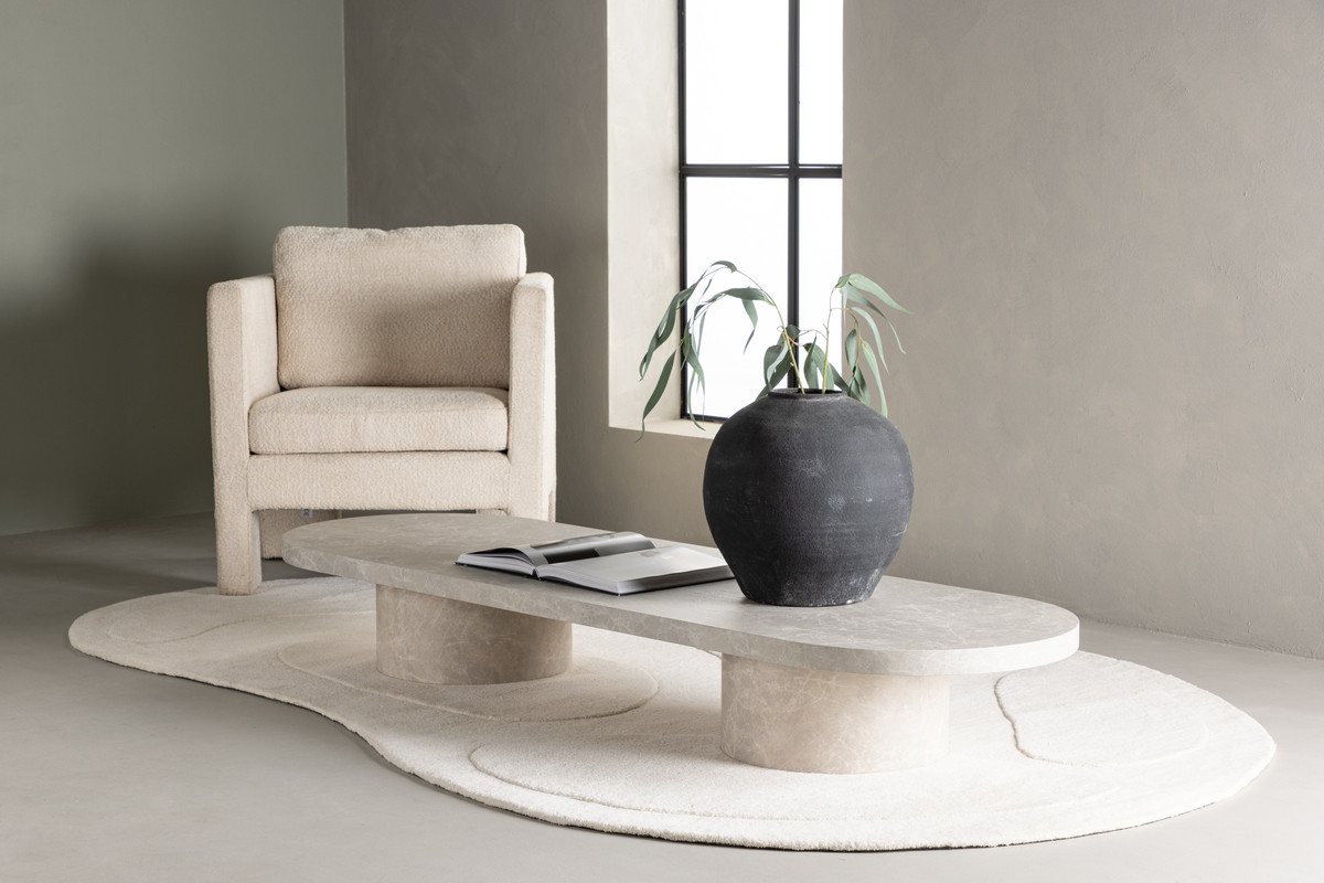 BOURGH Couchtisch NARVIK Sofa Tisch 25x190x60cm - Wohnzimmertisch beige Marmor Optik (1-St) von BOURGH