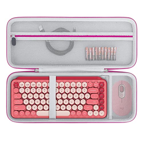 BOVKE Harte Tragetasche Kompatibel mit Logitech POP Tasten Mechanische drahtlose Tastatur und POP Wireless Maus Combo, Mesh Reißverschluss Tasche für Kabel, Batterien, Emoji Tasten, Rose (nur Fall) von BOVKE