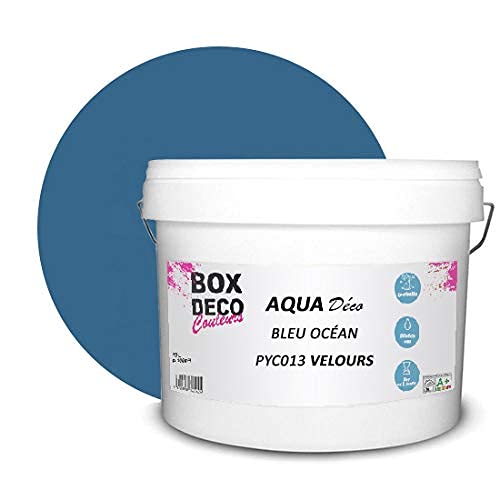 BOX DECO COULEURS Aqua Déco Acrylfarbe, Velours-Optik, 10 l/100 m², Ozeanblau von BOX DECO COULEURS