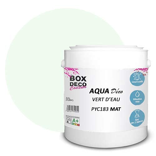 BOX DECO COULEURS Aqua Déco Acrylfarbe, matt, 2,5 l/25 m², Wassergrün von BOX DECO COULEURS