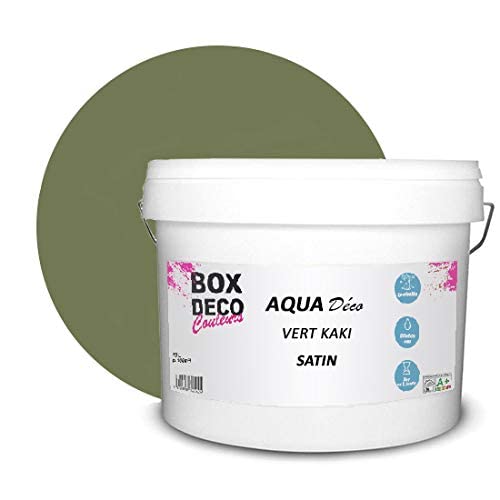 BOX DECO COULEURS Aqua Déco Acrylfarbe, Satin-Optik, 10 l/100 m², Khaki-Grün von BOX DECO COULEURS