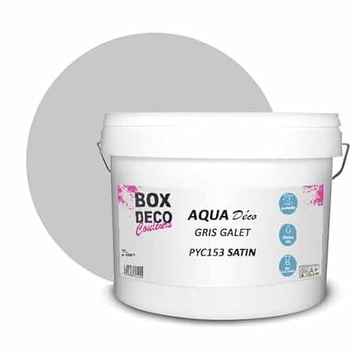 BOX DECO COULEURS Aqua Déco Acrylfarbe, Satinoptik, 10 l/100 m², Kieselgrau von BOX DECO COULEURS