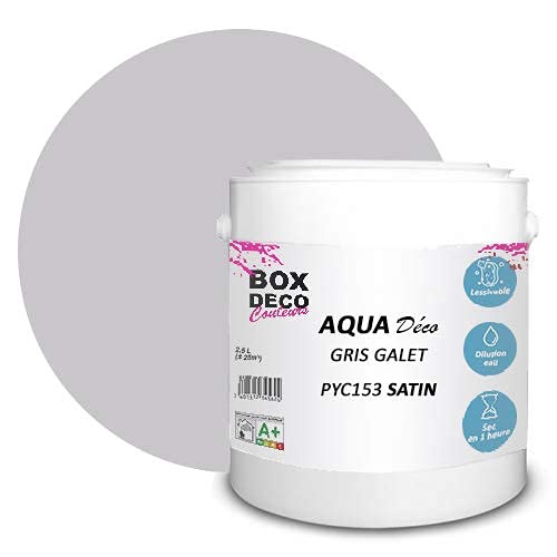 BOX DECO COULEURS Aqua Déco 2,5 Liter Acrylfarbe Satinoptik Wandfarbe Kieselgrau von BOX DECO COULEURS