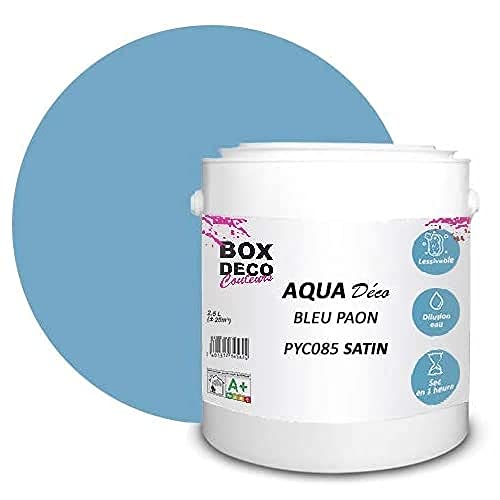 BOX DECO COULEURS Aqua Déco Acrylfarbe, Satinoptik, 2,5 l/25 m², Pfauenblau von BOX DECO COULEURS