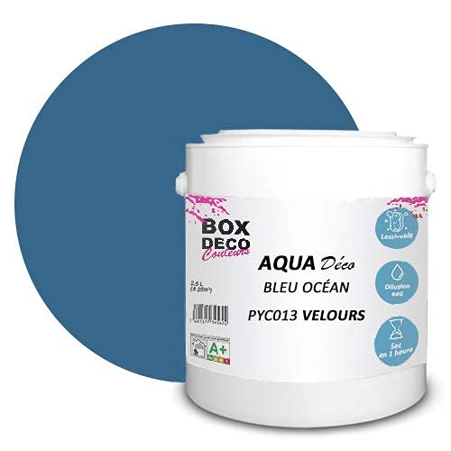 BOX DECO COULEURS Aqua Déco Acrylfarbe, Samt-Optik, 2,5 l, Ozeanblau von BOX DECO COULEURS