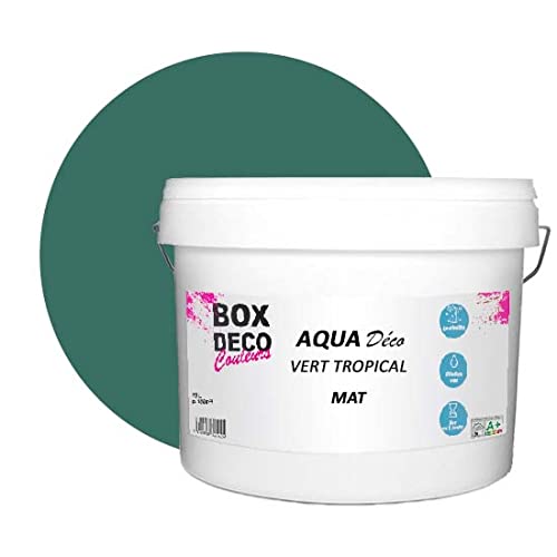BOX DECO COULEURS Aqua Déco Acrylfarbe, matt, 10 l, tropisches Grün von BOX DECO COULEURS