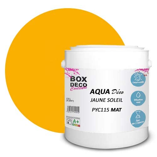 BOX DECO COULEURS Aqua Déco Acrylfarbe, matt, 2,5 l, Sonnengelb von BOX DECO COULEURS