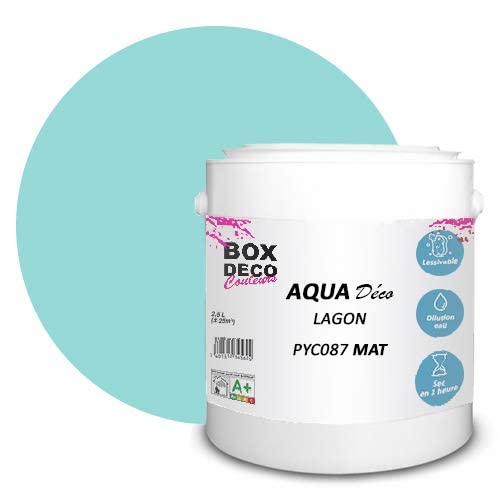 BOX DECO COULEURS Aqua Déco Wandfarbe Acryl Matt 2,5 l Lagunenblau von BOX DECO COULEURS