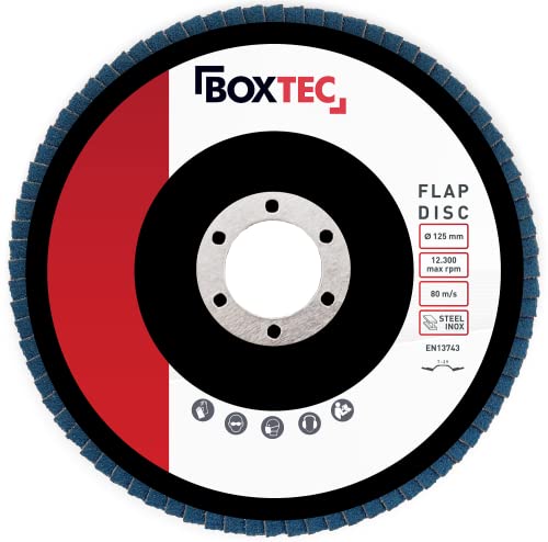 BOXTEC Profi-Fächerscheiben BLAU 125mm INOX Lamellenscheiben Schleifscheiben, Körnung:Mixpack - 10er Pack von BOXTEC