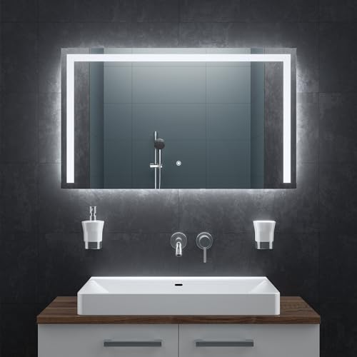 BR Bringer LED Badspiegel - 100x60 cm - Badezimmerspiegel mit Beleuchtung und Anti-Beschlag Funktion - Dimmbar, Energiesparend, 3 Lichtfarben, Touch-Schalter und Speicherfunktion von BR Bringer
