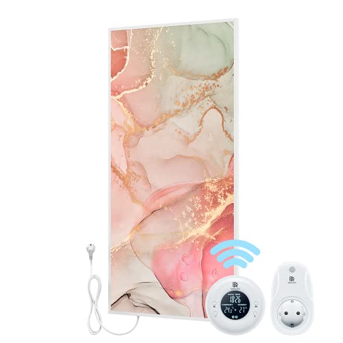 BR Bringer Bild Infrarotheizung mit Rahmen - Bildheizung mit UV Druck - 60x120x1,8cm - Fluid Art Marmor Optik, rosa von BR Bringer