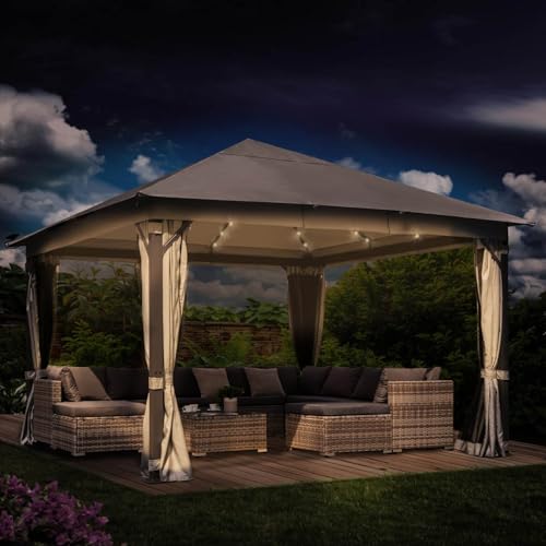 BRAST® Pavillon Aluminium Infinity 3x4m oder 4x4m | viele Modelle & Farben | inkl. Moskitonetz | wahlweise LEDs | wasserdicht | stabil |UV-Schutz | 4x4m Beige LEDs von BRAST