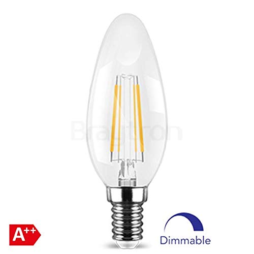 BRAYTRON Dimmable LED Bulb, 4w (32w Equivalent) E14, 2200K(Amber White), Filament-Dimmable, CRI ≥80 , Kerze, CE Cerificated, (A+ Energy Class) von BRAYTRON