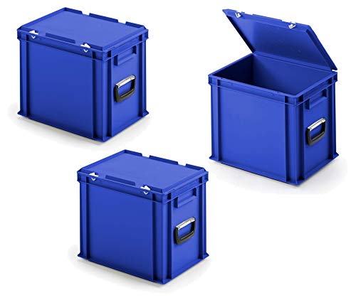 3x Euro-Stapelkoffer mit 2 Tragegriffen, PP, LxBxH 400x300x330 mm, blau von BRB