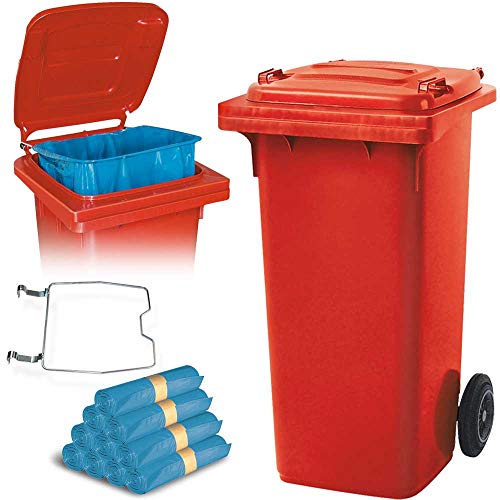 BRB 120 Liter Mülltonne rot mit Halter für Müllsäcke, inkl. 250 Müllsäcke von BRB