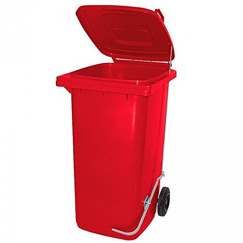 BRB 240 Liter Mülltonne/Müllgroßbehälter, rot, mit Fußpedal für handfreie Bedienung von BRB