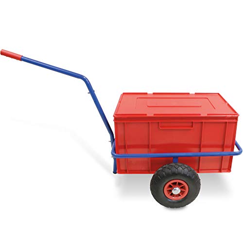 Handwagen mit herausnehmbarer Kunststoffkiste 600x400x320 mm (rot), pannensichere Reifen, Tragkraft 200 kg von BRB