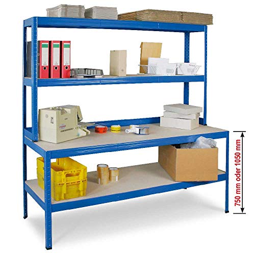 Packtisch/Werkbank mit Aufbau, HxBxT 1800 x 1800 x 600 mm, blau von BRB