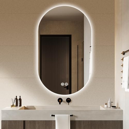 Oval Led Spiegel, Badspiegel mit Beleuchtung, 2 Touch Schalter + LED Licht Wechsel - Warmweiß - Kaltweiß - Neutral - Anti Nebel (Color : B, Size : 50x80cm) von BREZO